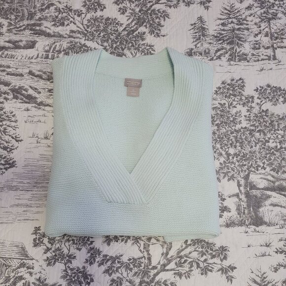 Chico's Mint Green Over Size Cotton 3/4 Sleeve V-Neck Sweater Size 0= XS-S NWOT - Picture 6 of 6